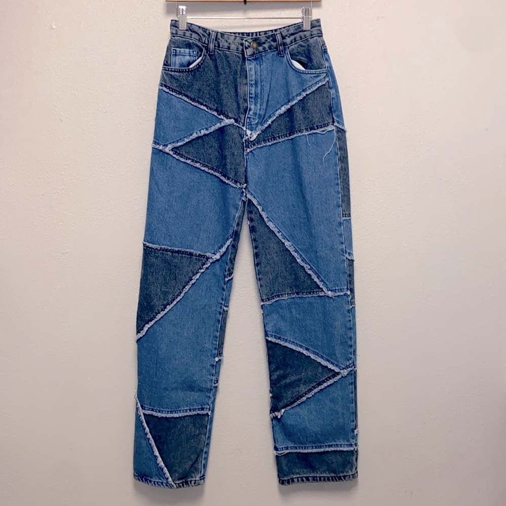 Nasty Gal NWT Patchwork High Rise Wide Leg Lace-up Back Mom Jeans 3436